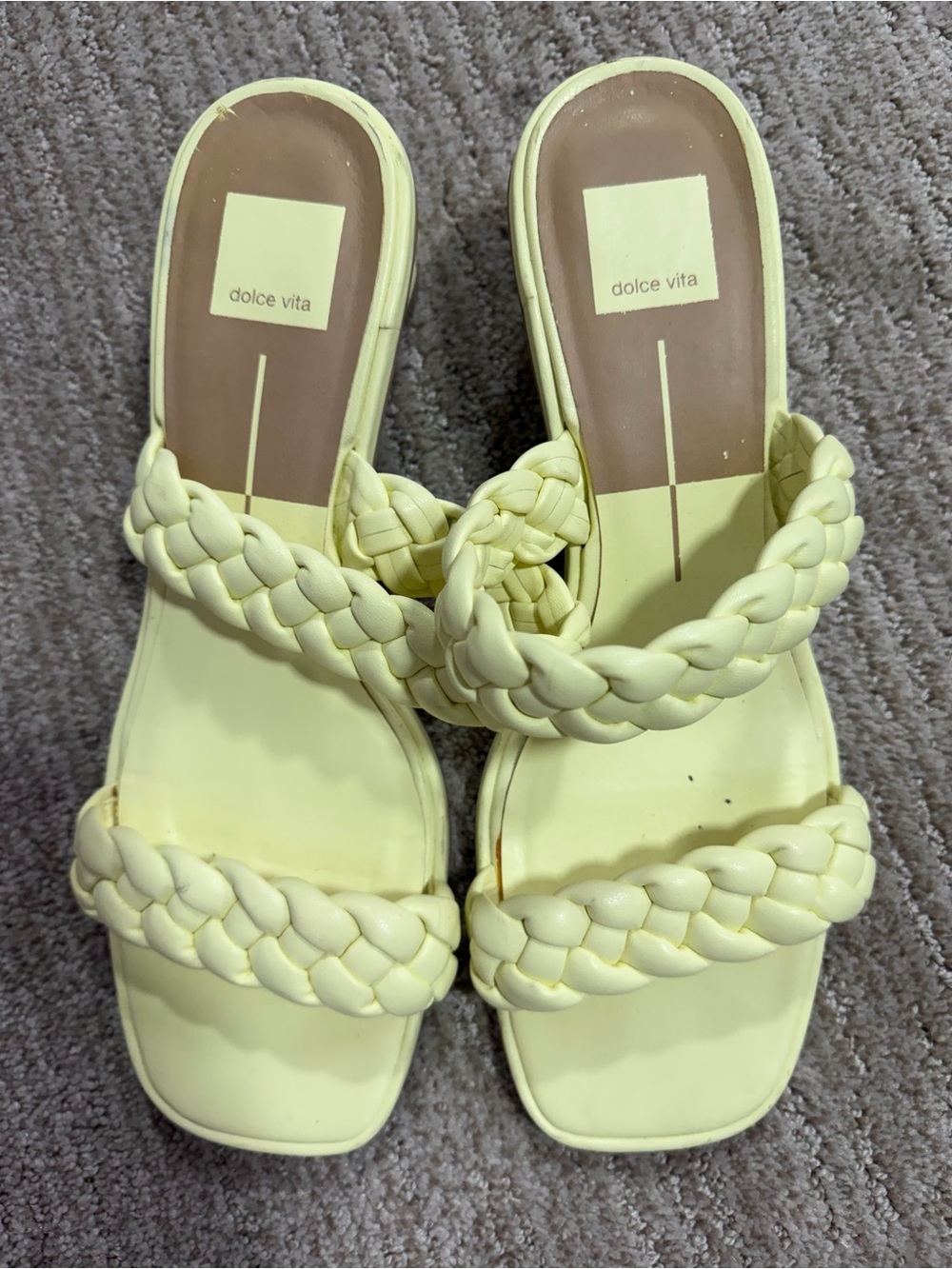 Dolce Vita Braided Double-Strap Slide Sandals in Pale Yellow